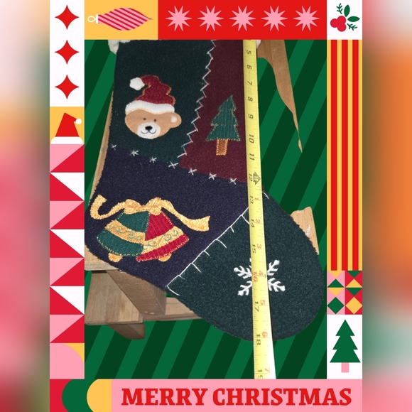 Vintage Holiday Christmas Stocking Santa Teddy Snowflake Bells Christmas Tree - Picture 5 of 6